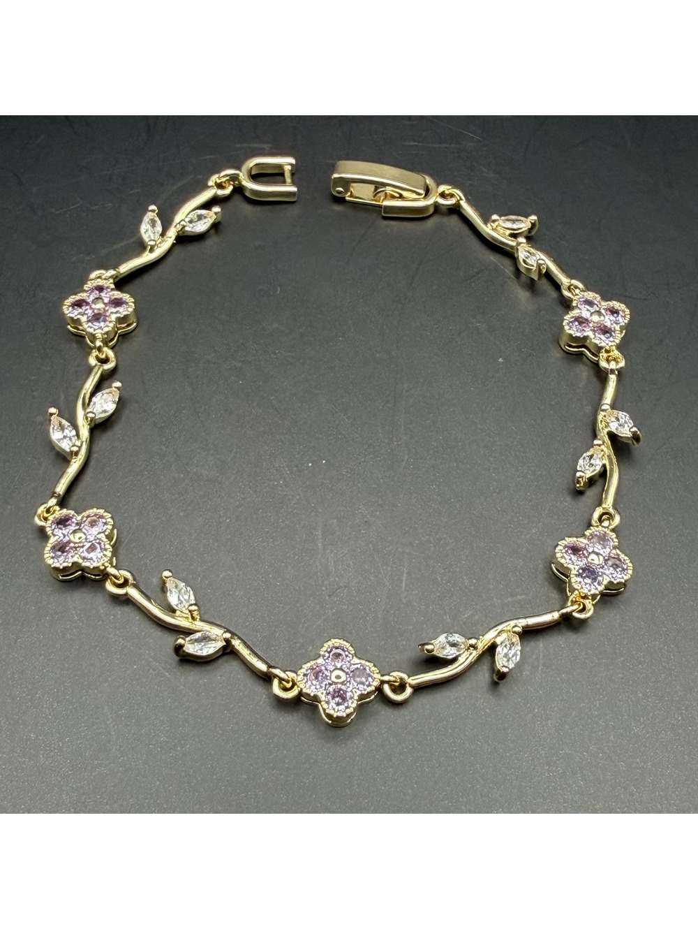 candy+clover lilac crystal clover vine gold tone bracelet